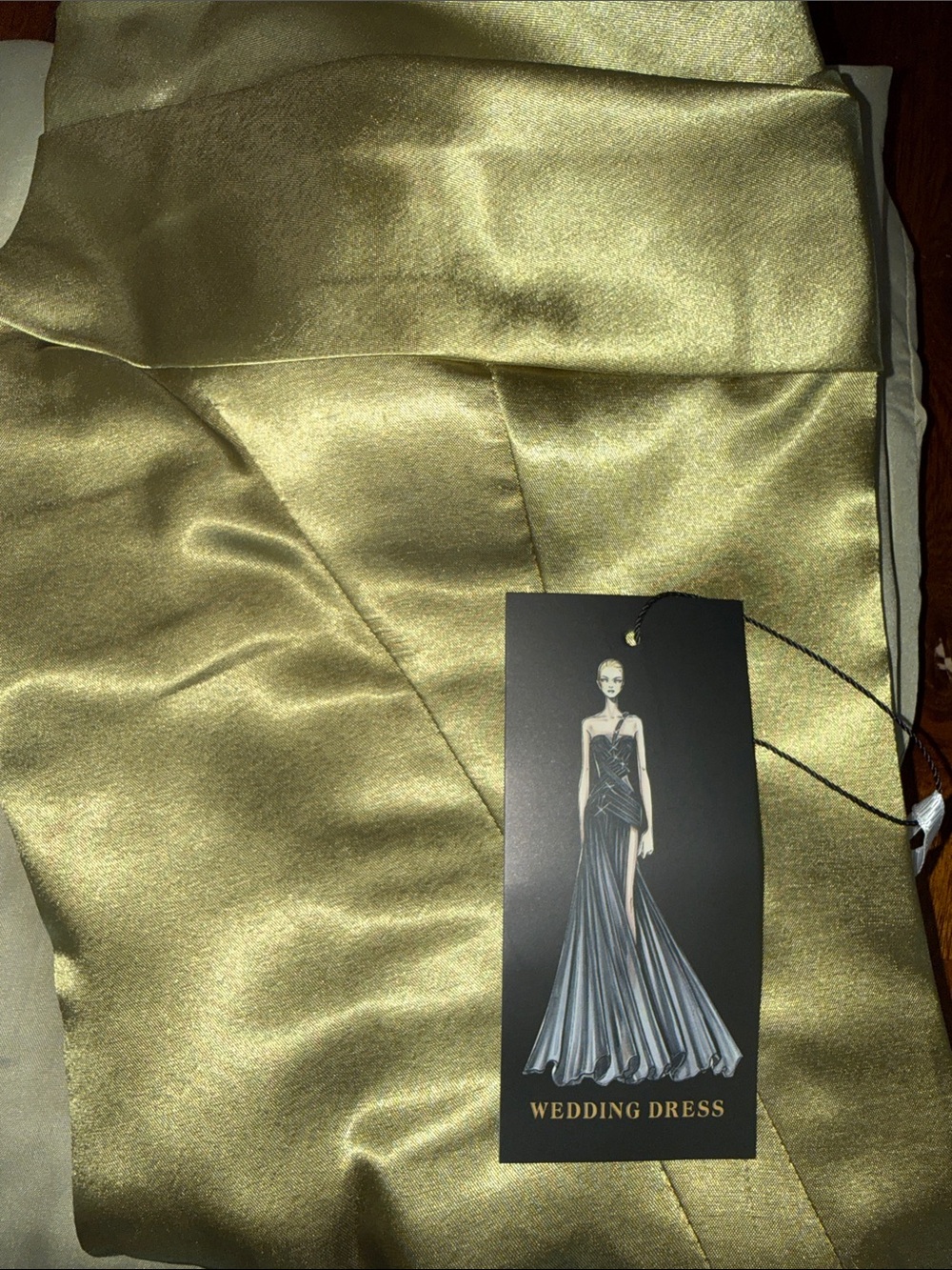 Olive Green Draped Satin Evening Gown - Picture 5 of 6